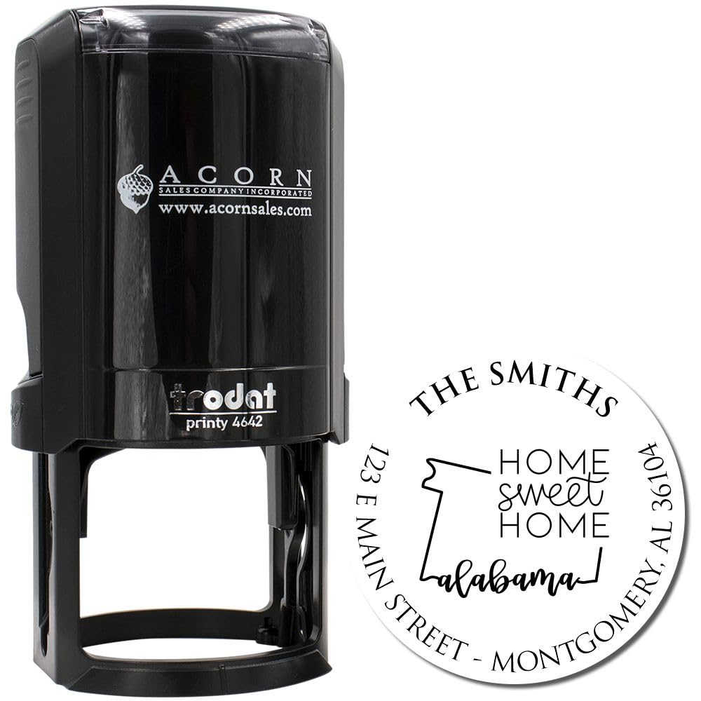 Alabama Home Sweet Home Round Self-Inking Custom Address Stamp, Alabama Self-Inking Stamp, Available in 11 Ink Colors, Circular Stamp, Size 1-5/8" Diameter - Image 2