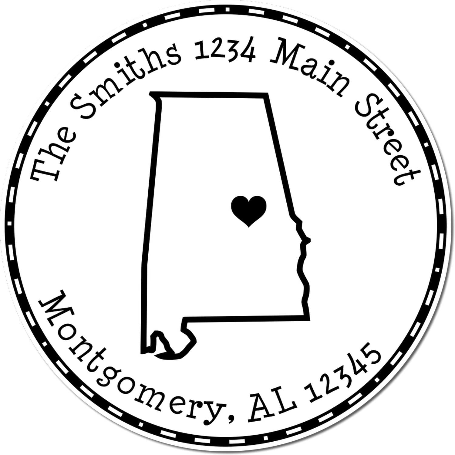 Alabama Return Address Stamp, Round Self Inking Personalized, 1-5/8" Imprint Size Alabama State Luv Stamper, Available in 11 Ink Colors - Image 3