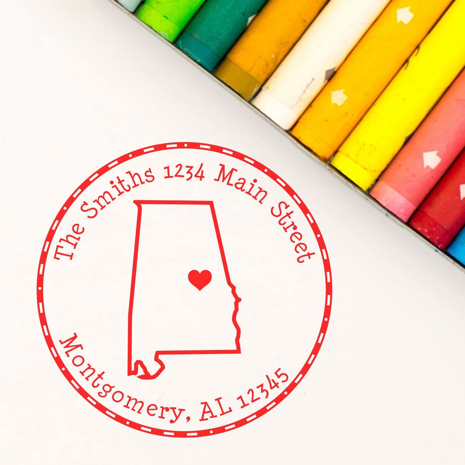Alabama Return Address Stamp, Round Self Inking Personalized, 1-5/8" Imprint Size Alabama State Luv Stamper, Available in 11 Ink Colors - Image 7