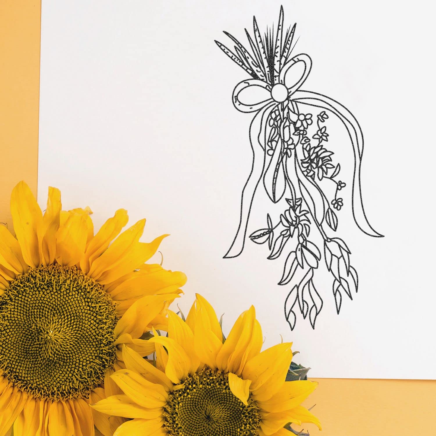 Bundle of Flowers Art Rubber Stamp - Artwork Stamp - Size 2-1/2" Tall x 1-1/4" Wide - Classic Maple Wood Block - Image 3