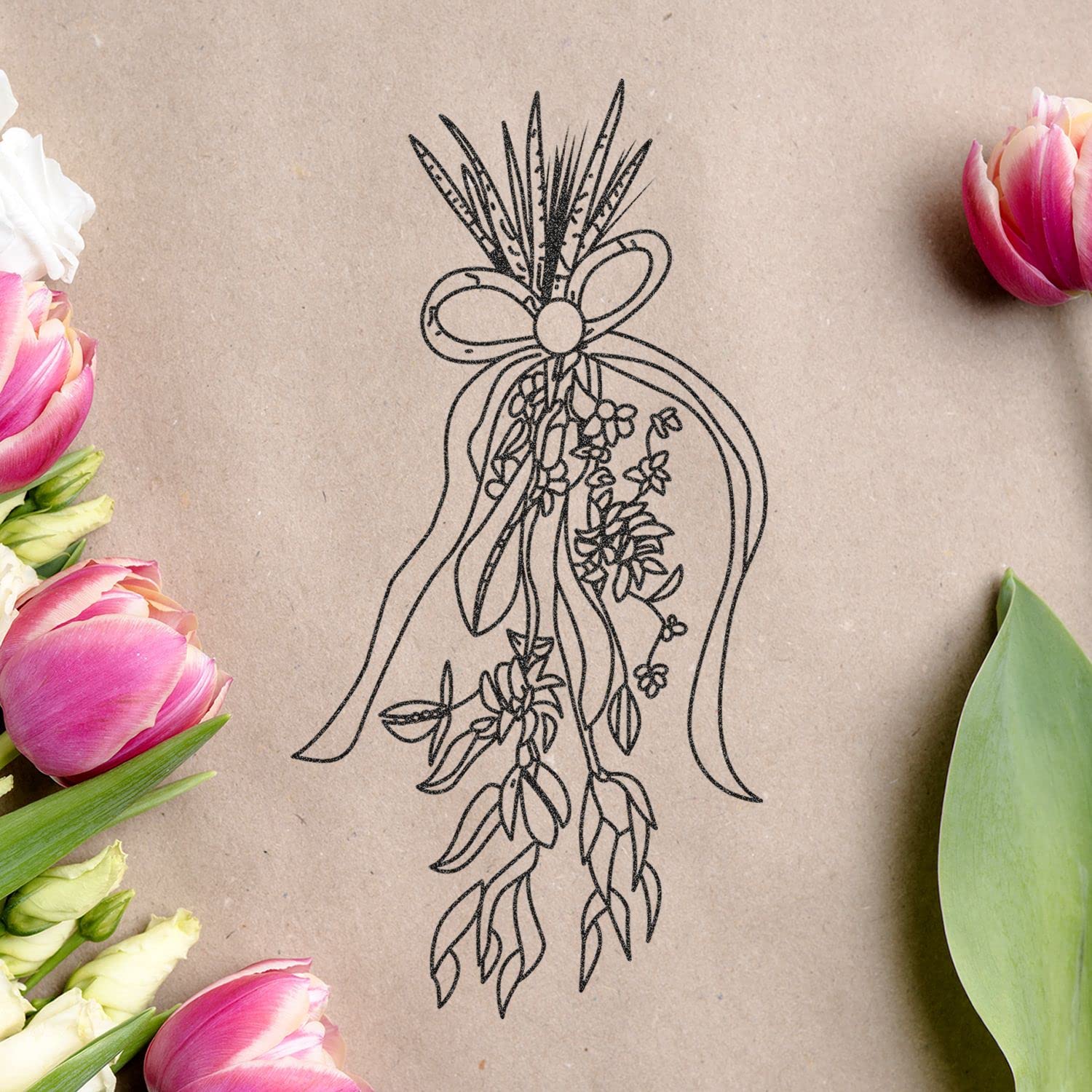 Bundle of Flowers Art Rubber Stamp - Artwork Stamp - Size 2-1/2" Tall x 1-1/4" Wide - Classic Maple Wood Block - Image 4
