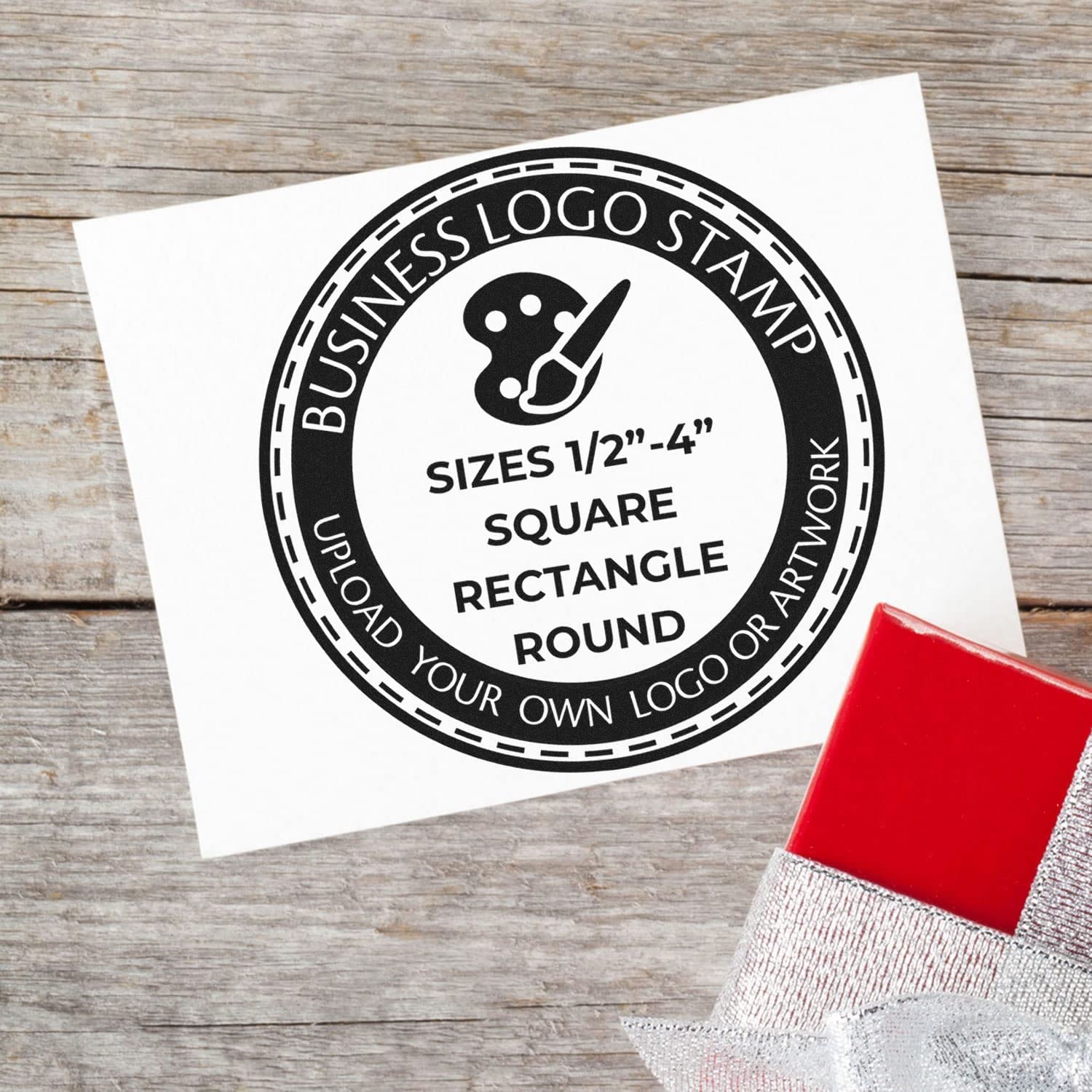 Business Logo Stamp with Custom Art, Logo Branding Stamper, Rectangular Logo Stamp Size 1" x 4", Wooden Handle Stamp
