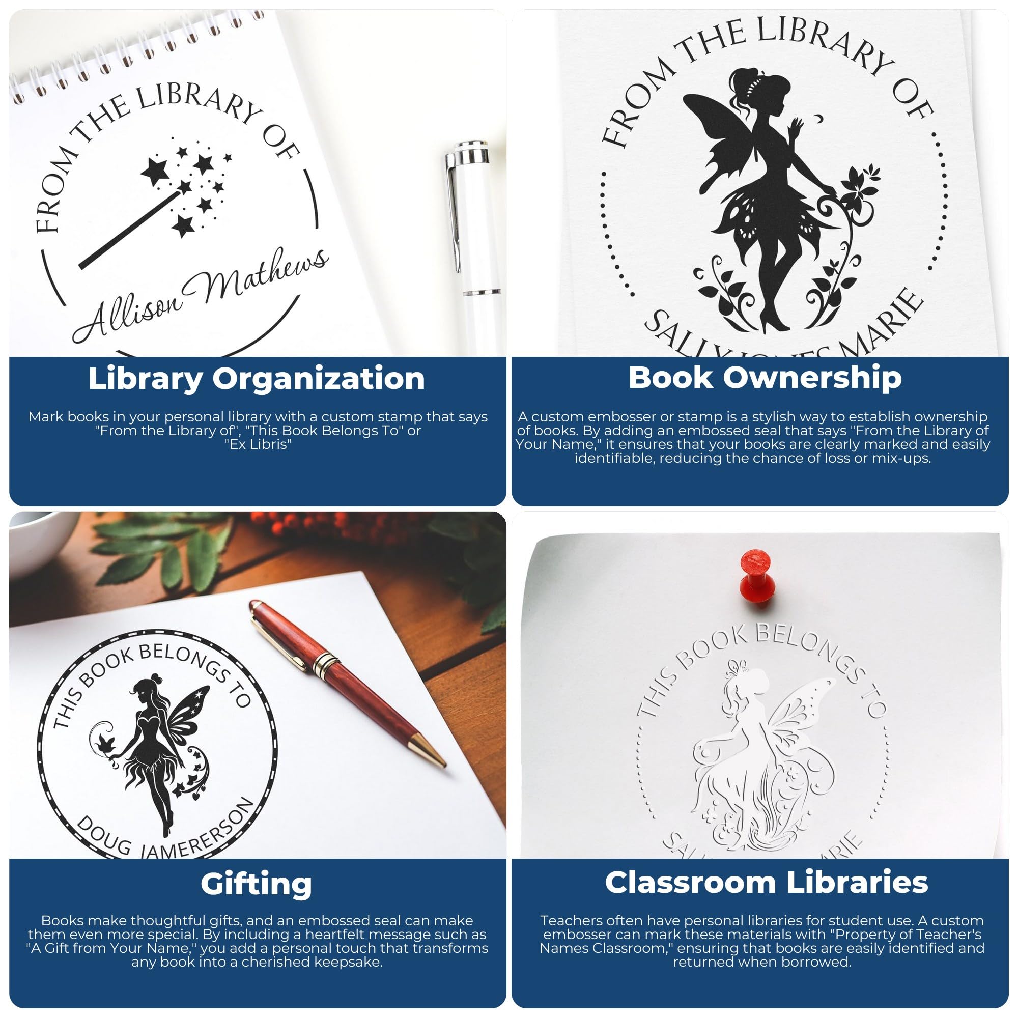Custom Book Logo Embossed Seal - Magical Fairy Dahlia Design, 1-5/8" Personalized Library Book Belongs to Stamp, Professional Custom-Made Book Logo Embossed Seal for Small Business & Gift Makers - Image 3