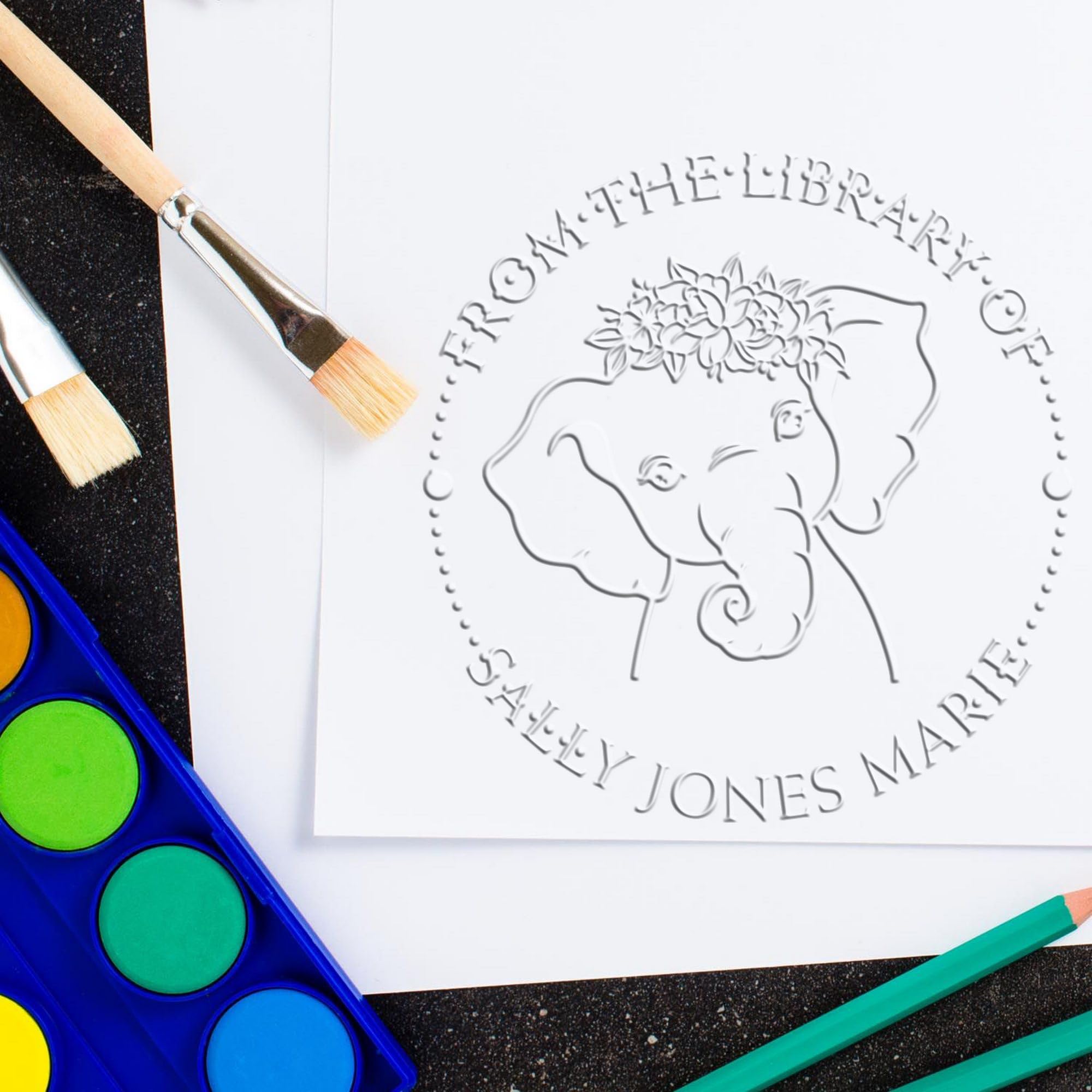 Customized Book Belongs to Embossing Stamp - Soft Graceful Elephant Design, Personalized Read It Love It Embosser - Ideal Personalized Gift for Book Aficionados, Unique Bookplate Embossed Stamp
