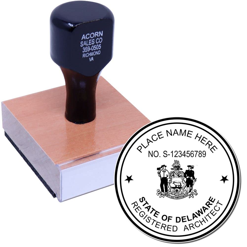 Delaware Architect Stamp - Professional DE Architect Seal Stamp with Wood Handle, Size 1-7/8 - Ideal for Professional Architects in Delaware - Delaware Architectural Seal Stamp - DE Professional Seal - Image 2