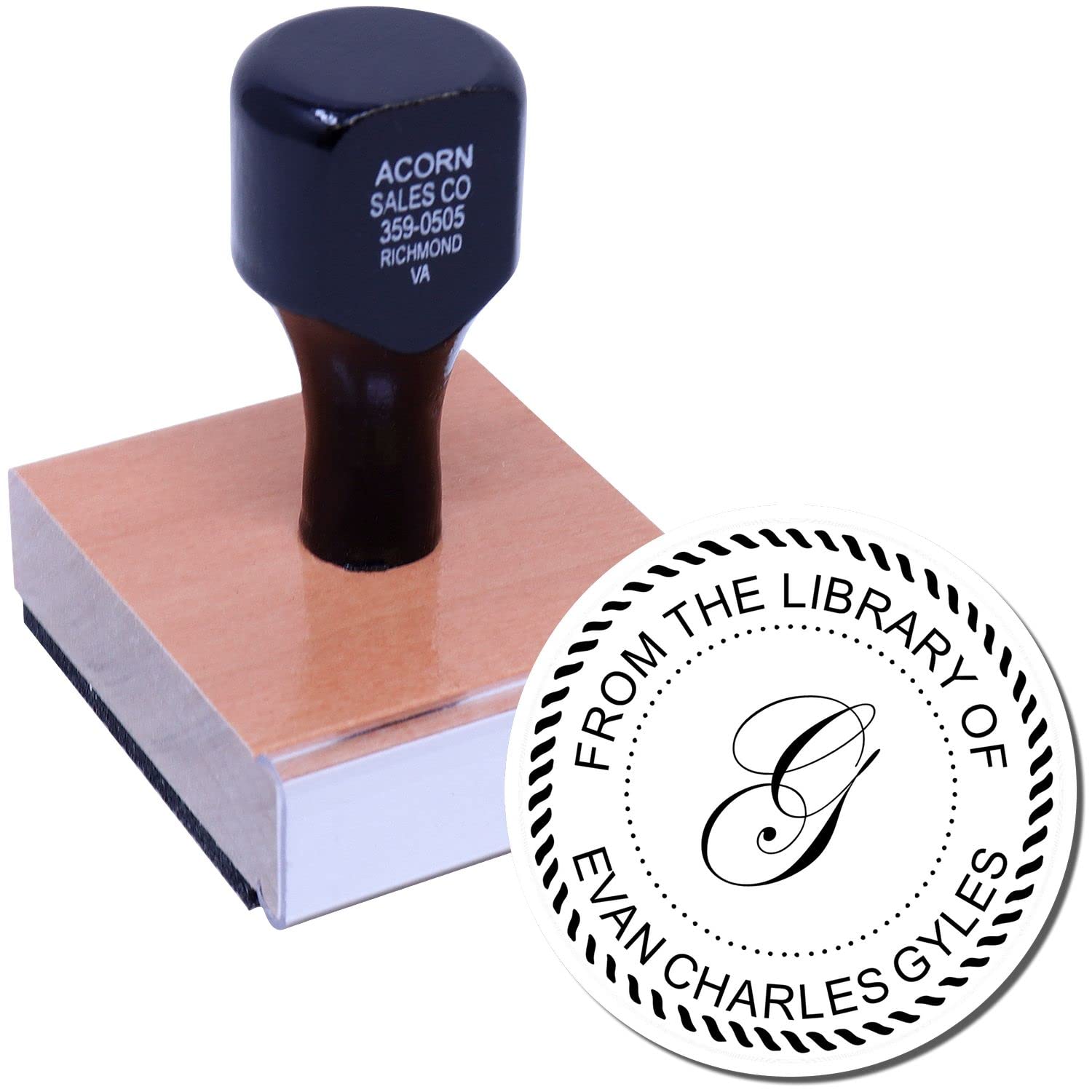 Edwardian Script Monogram Library Rubber Stamp, Round Imprint, Size 1-5/8", Stamp with Initials, Library Stamp Customized, Bookplate Stamper, Uses Stamp Pad - Image 2