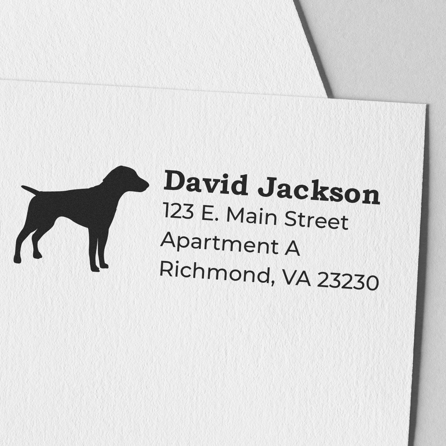 German Shorthaired Pointer Dog Silhouette Custom Address Stamp with Wood Handle, Uses Stamp Pad, Pet Lover Mailing Address Stamper, Rectangular Design, Size 7/8" x 2-1/4"