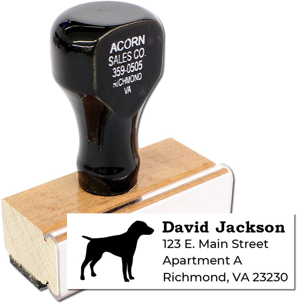 German Shorthaired Pointer Dog Silhouette Custom Address Stamp with Wood Handle, Uses Stamp Pad, Pet Lover Mailing Address Stamper, Rectangular Design, Size 7/8" x 2-1/4" - Image 2