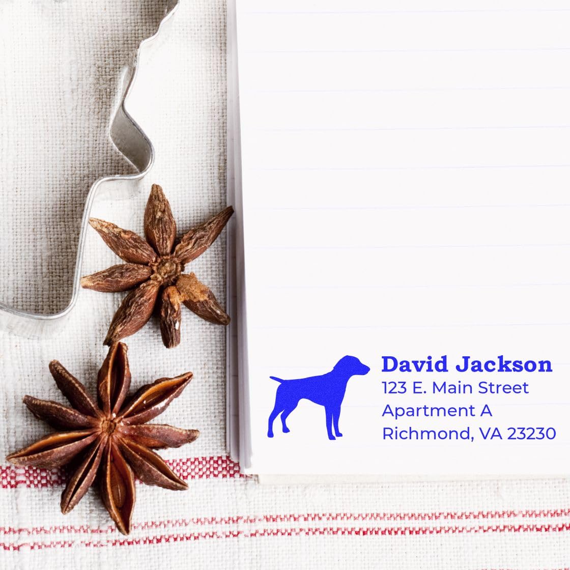 German Shorthaired Pointer Dog Silhouette Custom Address Stamp with Wood Handle, Uses Stamp Pad, Pet Lover Mailing Address Stamper, Rectangular Design, Size 7/8" x 2-1/4" - Image 3