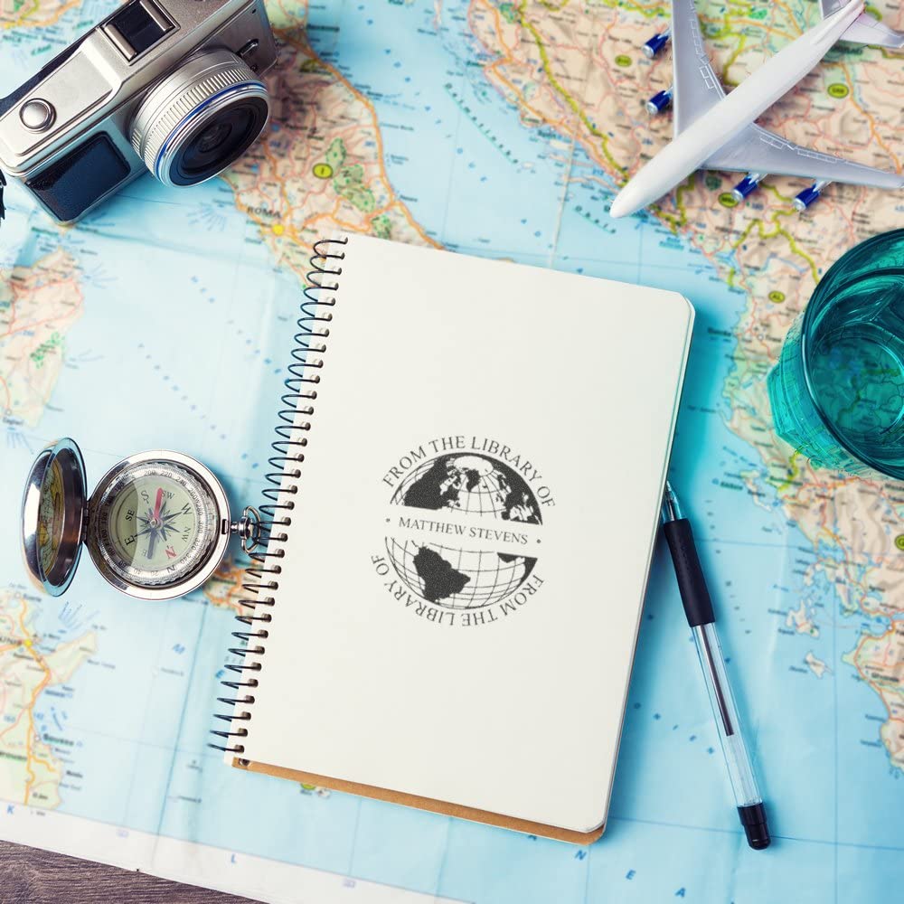 Globe Name Personalized Family Library Stamp, Round Imprint, Size 1-5/8", Book Stamper, Scrapbook Essentials, Gift for The Traveler, Uses Stamp Pad - Image 3