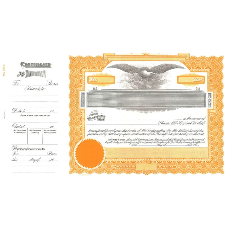 Goes 194-1/2 Capital Stock Certificate, Corporation Stock Certificates, Size 8-1/2" x 15", Printable, Laser or Ink Jet Compatiable (Pack of 5)