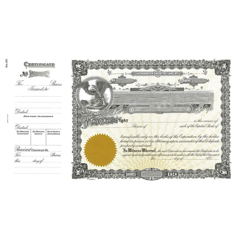 Goes 50 Corporation Stock Certificate, Certificate Stock, Size 8-1/2" x 15", Printable, Laser or Ink Jet Compatiable (Pack of 5)