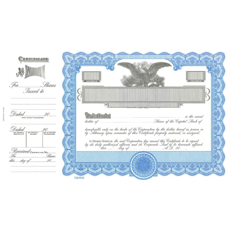 Goes 6388 Corporation Stock Certificate, Coporation Certificates, Size 8-1/2" x 15", Printable, Laser or Ink Jet Compatiable (Pack of 5)