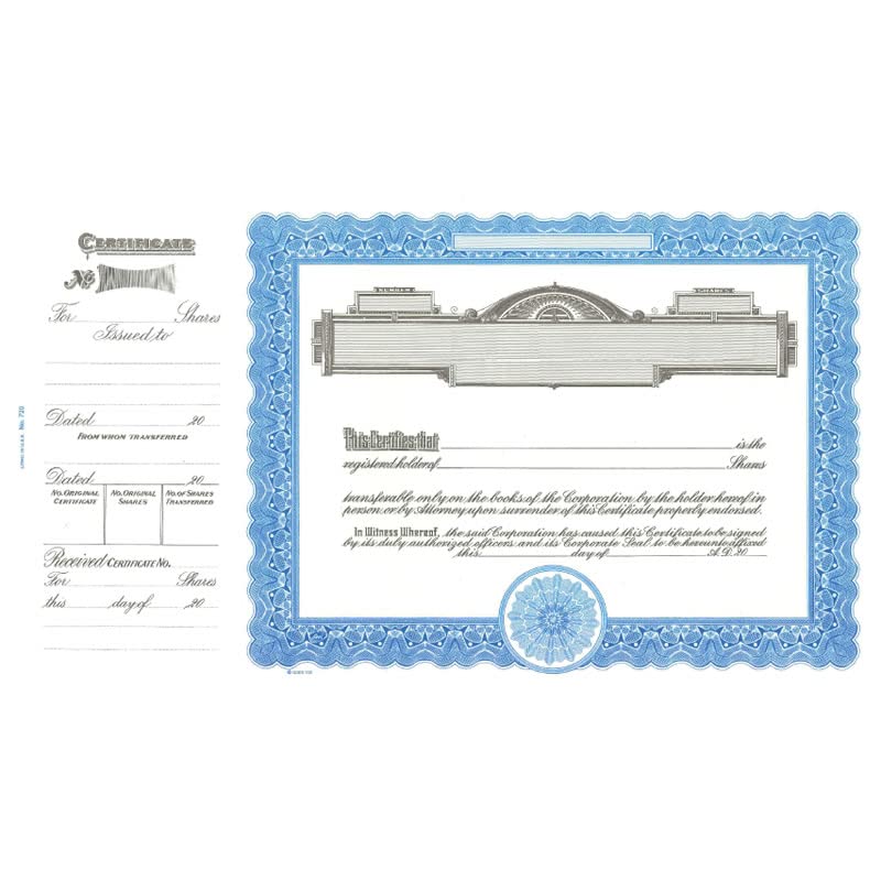 Goes 720 Stock Certificate, Incorporation Certificates, Size 8-1/2" x 15", Printable, Laser or Ink Jet Compatiable (Pack of 5)