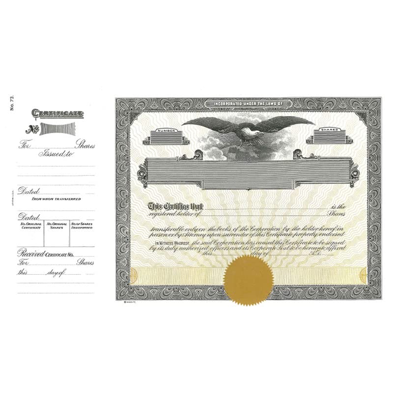 Goes 73 Corporate Stock Certificate, Certificate Paper Stock, Size 8-1/2" x 15", Printable, Laser or Ink Jet Compatiable (Pack of 5)