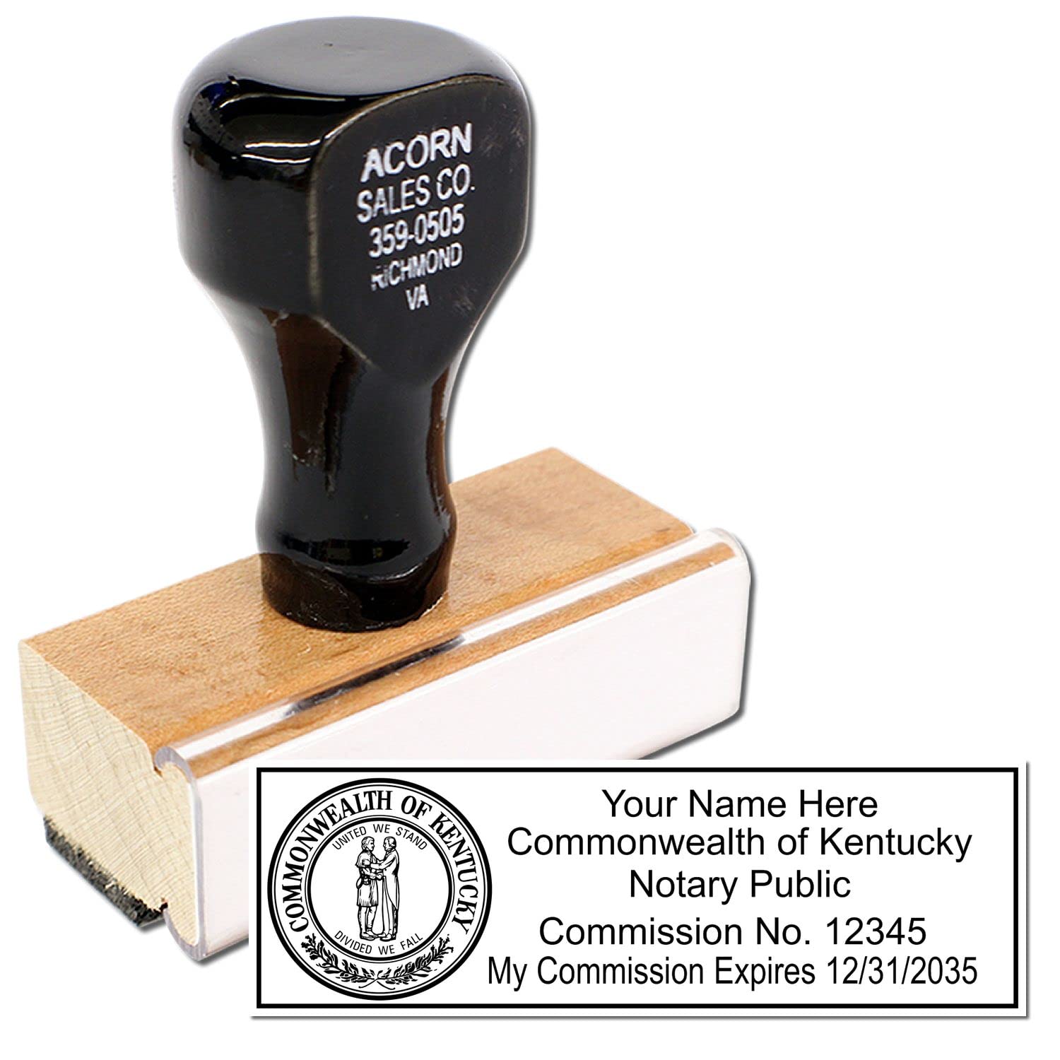Kentucky State Seal Notary Stamp, KY Notary Stamp, State Board Approved, Economical Wood Handle Rubber Stamp, Uses Stamp Pad, Rectangular Shape, Sized 7/8" x 2-1/4", Kentucky Notary - Image 2