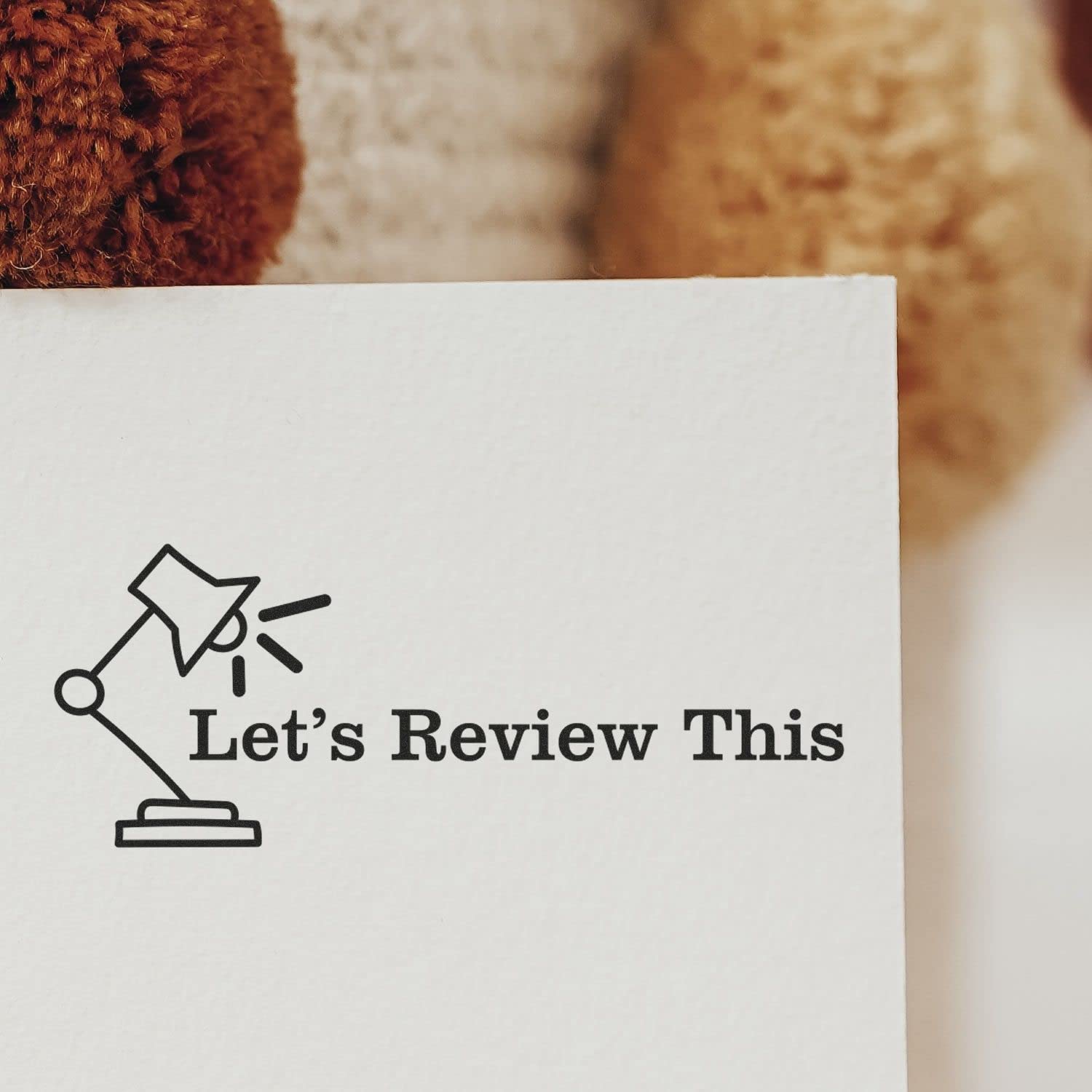 Large Lets Review This with Lamp Rubber Stamp, Teacher Stamps for Grading, Wood Handle Rubber Stamp, Uses Inking Pad, Larger Size Approx 3/4" x 2-1/4", Made in USA