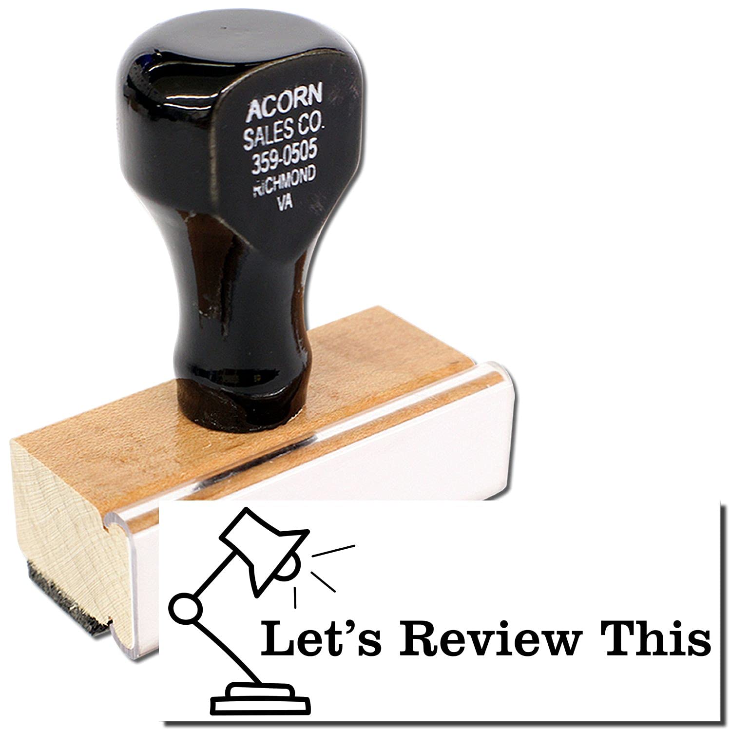 Large Lets Review This with Lamp Rubber Stamp, Teacher Stamps for Grading, Wood Handle Rubber Stamp, Uses Inking Pad, Larger Size Approx 3/4" x 2-1/4", Made in USA - Image 2