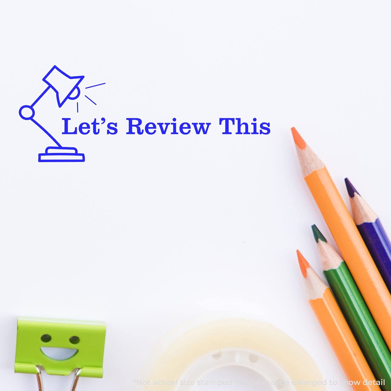 Large Lets Review This with Lamp Rubber Stamp, Teacher Stamps for Grading, Wood Handle Rubber Stamp, Uses Inking Pad, Larger Size Approx 3/4" x 2-1/4", Made in USA - Image 4