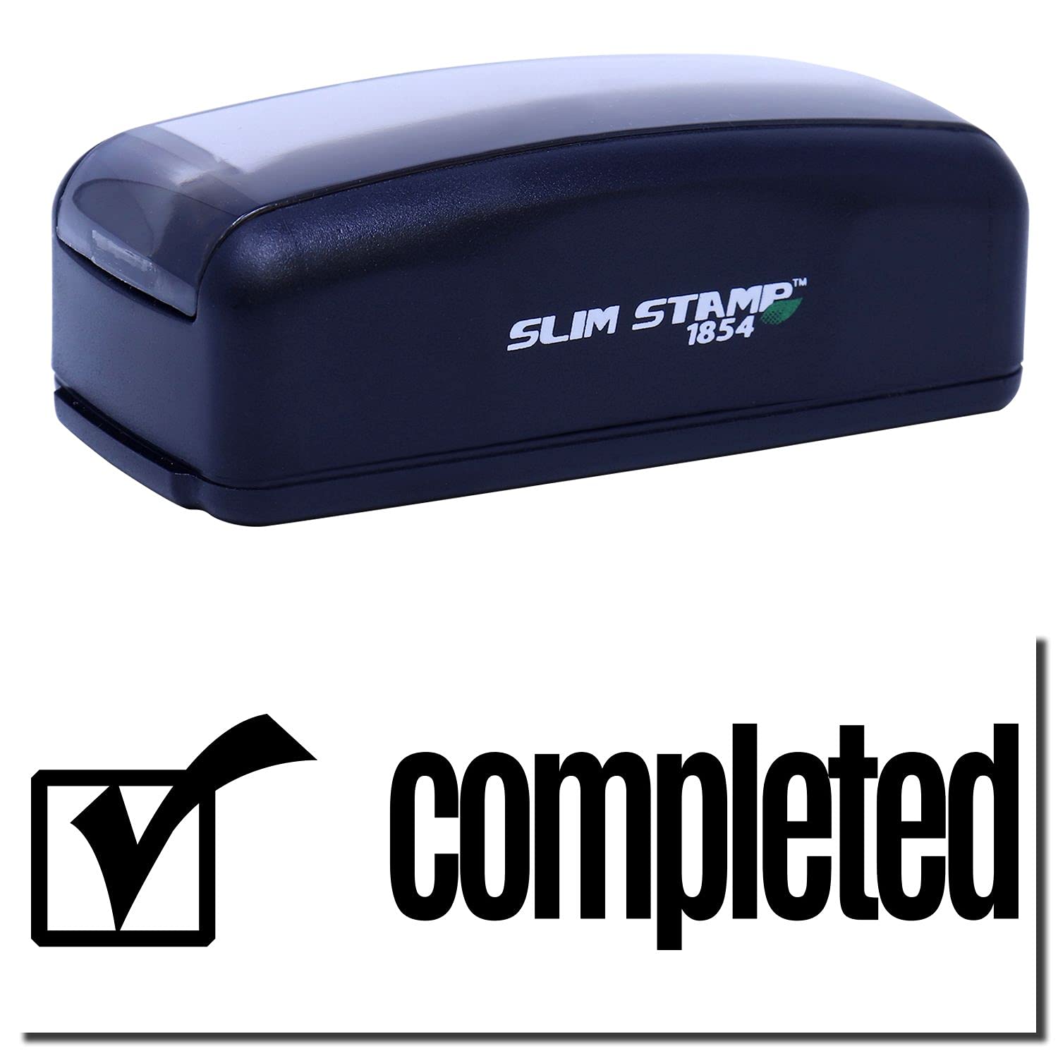 Large Pre-Inked Completed with Checkbox Stamp, Business Stamps, Slim Design, Portable, Easy to Carry, Size Approx 3/4" x 2-1/4", Avail in Choice of 5 Ink Colors, Reinkable - Image 2