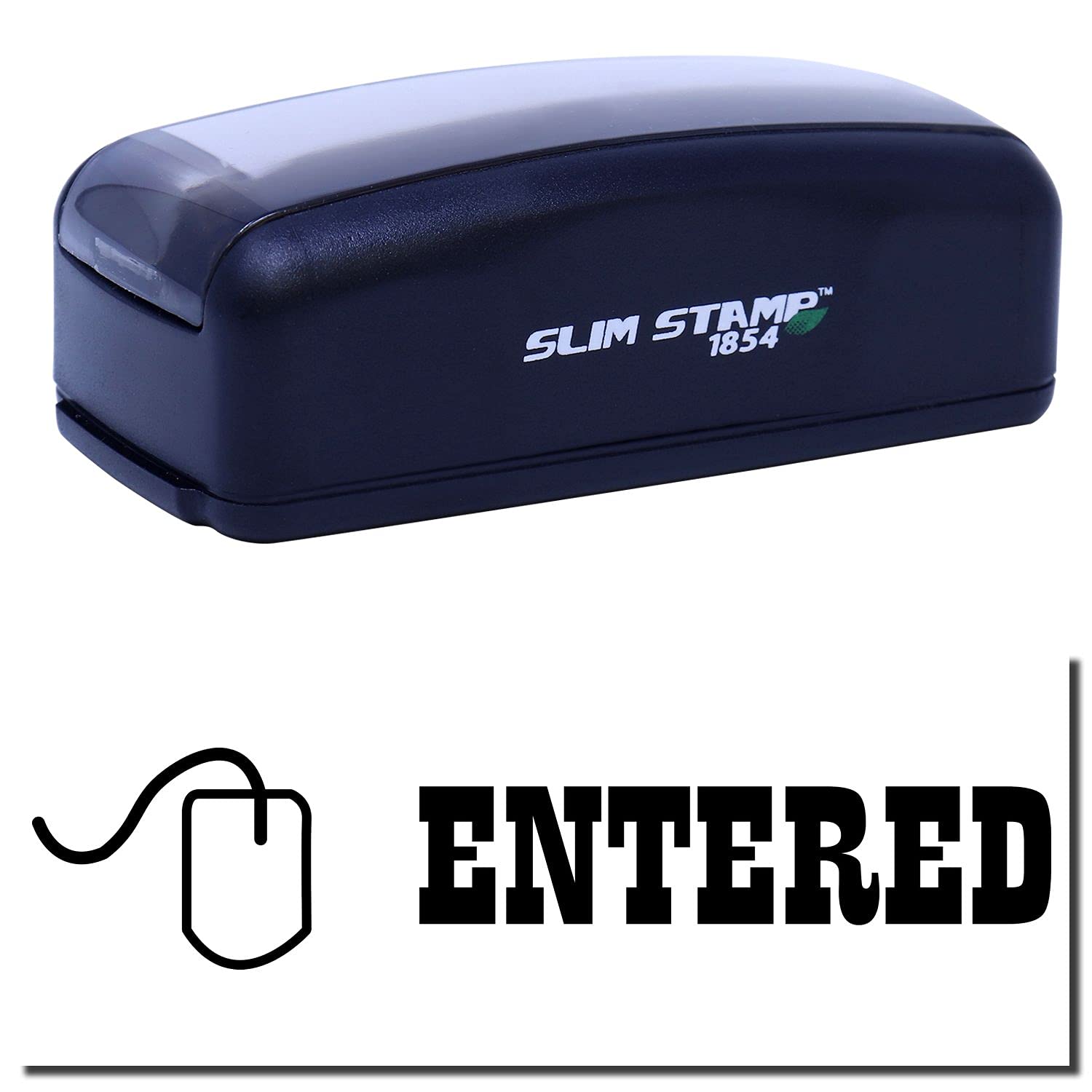 Large Pre-Inked Entered with Mouse Stamp, Business Supplies, Slim Design, Portable, Easy to Carry, Size Approx 3/4" x 2-1/4", Avail in Choice of 5 Ink Colors, Reinkable - Image 2