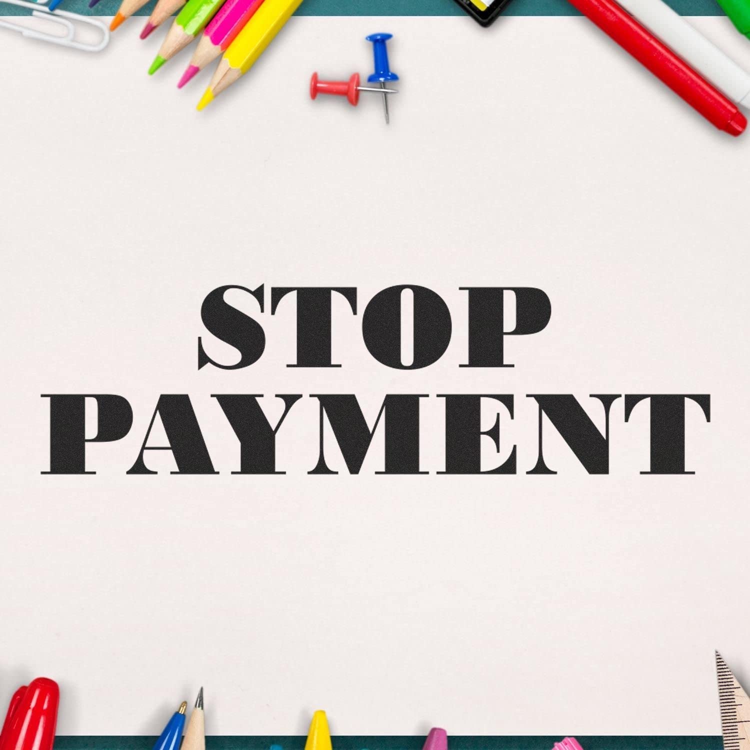 Large Pre Inked Stop Payment Stamp, Bank Office Supplies, Slim Design, Portable, Easy to Carry, Size Approx 3/4" x 2-1/4", Avail in Choice of 5 Ink Colors, Reinkable