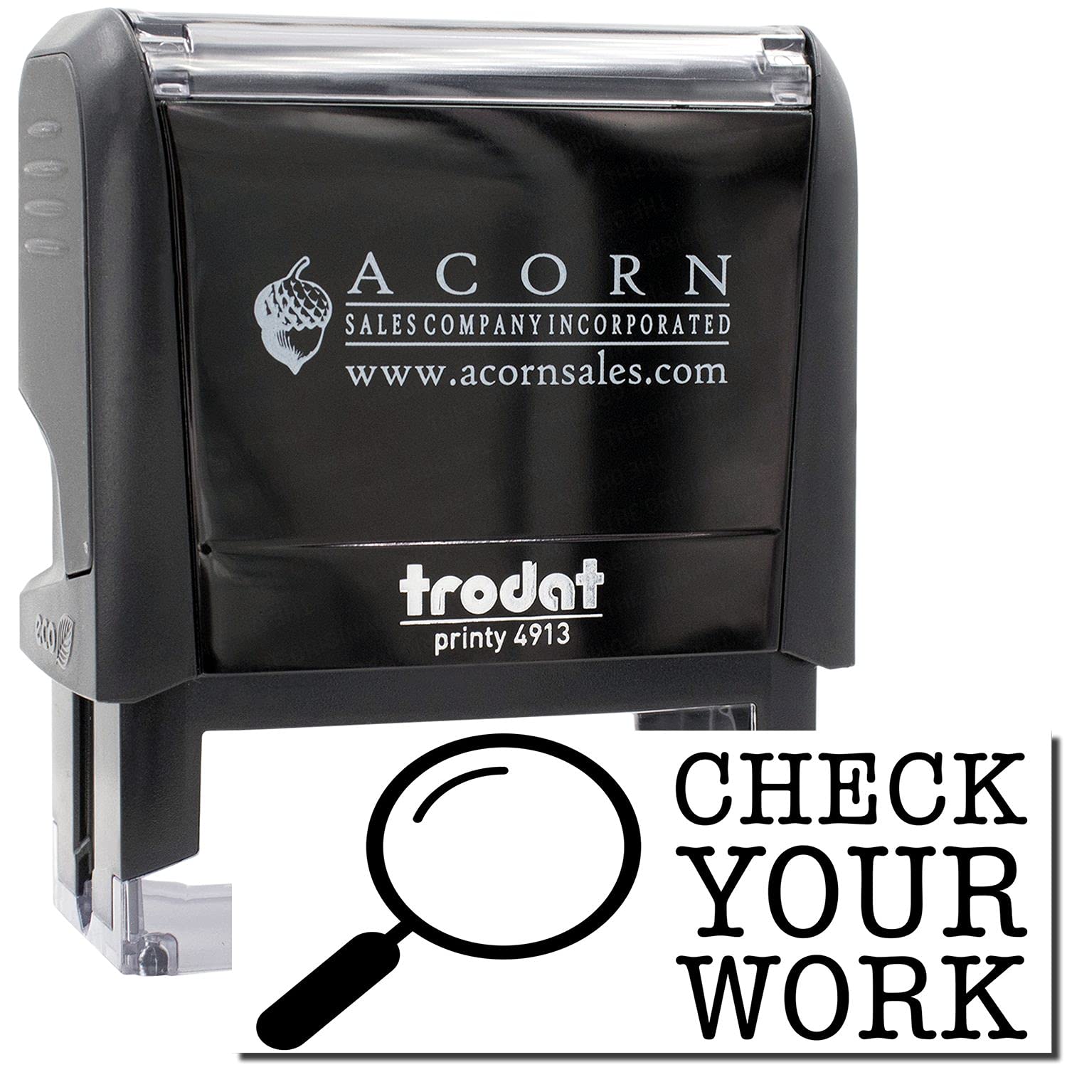 Large Self-Inking Check Your Work Stamp, Fun Teacher Supplies, Up to 5K Imprints, Available in 11 Ink Colors, Reinkable, Easy Press and Print Stamping, Size Approx 3/4" x 2-1/4", Clear Base - Image 2