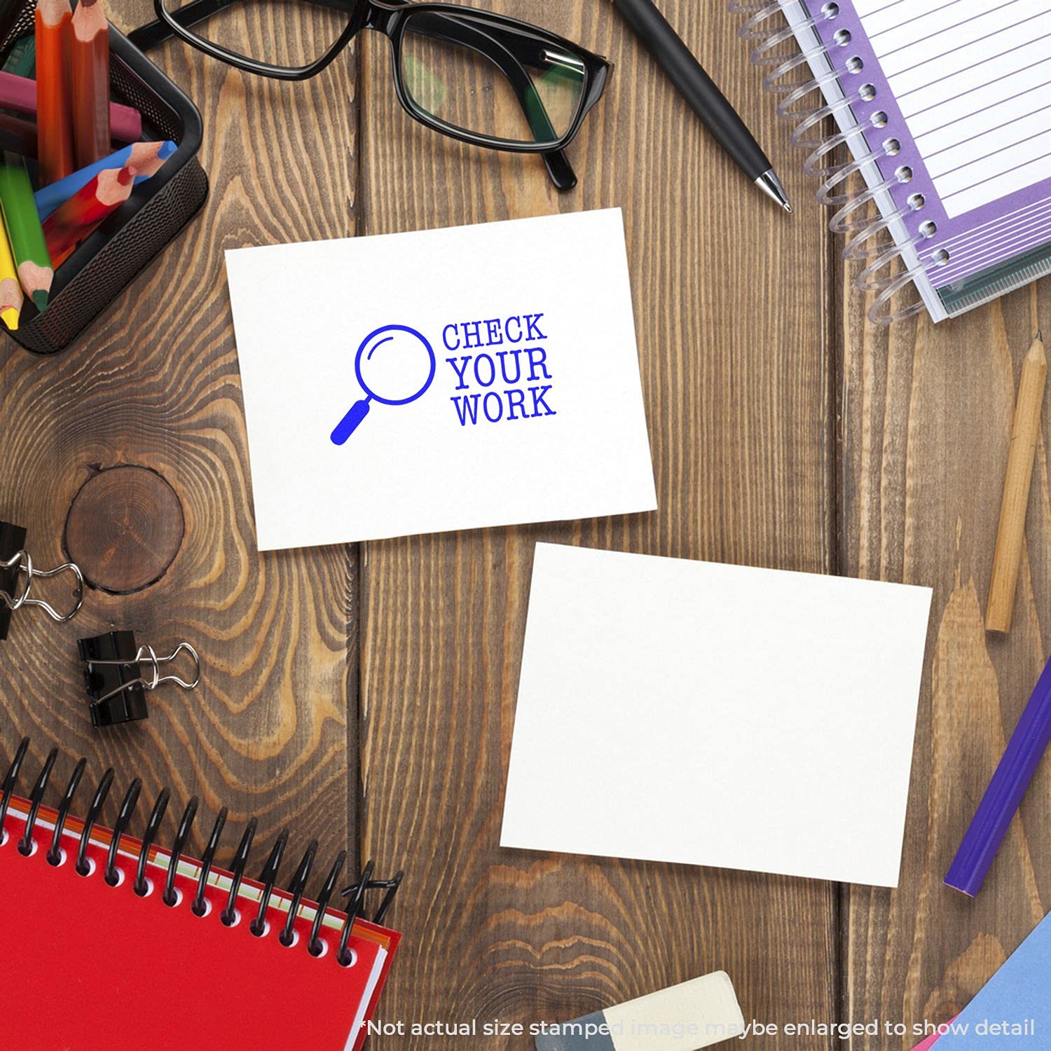 Large Self-Inking Check Your Work Stamp, Fun Teacher Supplies, Up to 5K Imprints, Available in 11 Ink Colors, Reinkable, Easy Press and Print Stamping, Size Approx 3/4" x 2-1/4", Clear Base - Image 4