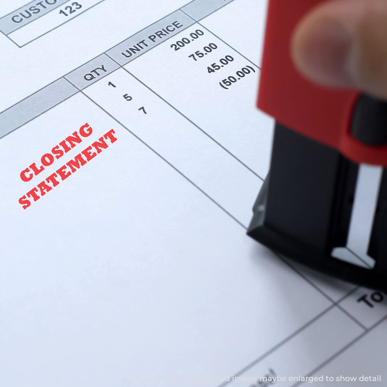 Large Self Inking Closing Statement Stamp, Banking Supplies, Up to 5K Imprints, Available in 11 Ink Colors, Reinkable, Easy Press and Print Stamping, Size Approx 3/4" x 2-1/4", Clear Base - Image 6