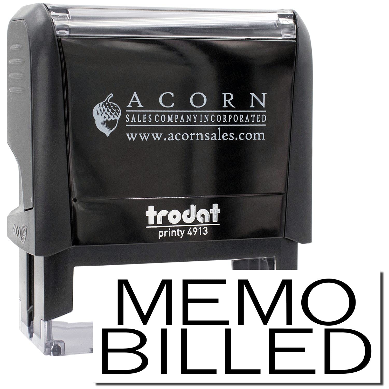 Large Self Inking Memo Billed Stamp, Perfect for Bank Tellers, Up to 5K Imprints, Available in 11 Ink Colors, Reinkable, Easy Press and Print Stamping, Size Approx 3/4" x 2-1/4", Clear Base - Image 2