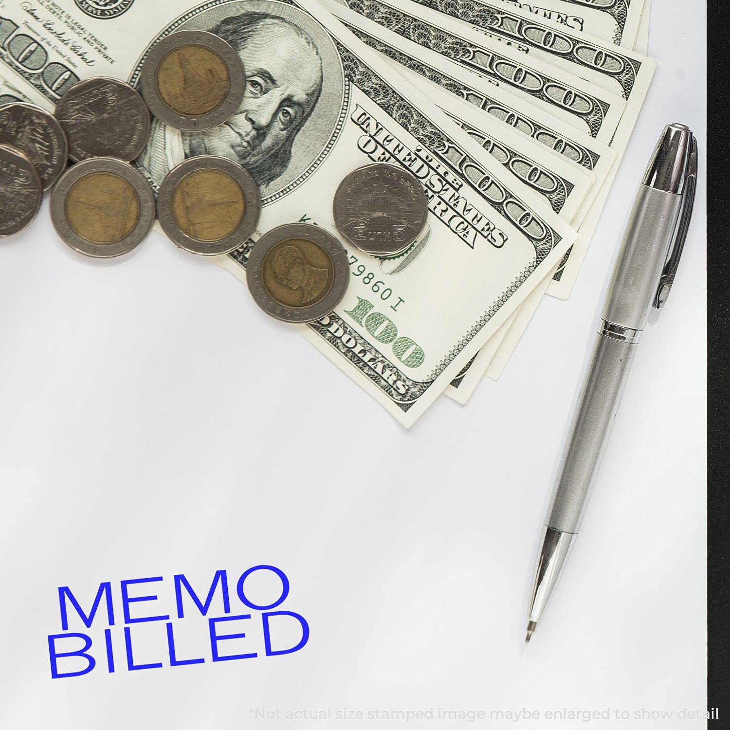 Large Self Inking Memo Billed Stamp, Perfect for Bank Tellers, Up to 5K Imprints, Available in 11 Ink Colors, Reinkable, Easy Press and Print Stamping, Size Approx 3/4" x 2-1/4", Clear Base - Image 4
