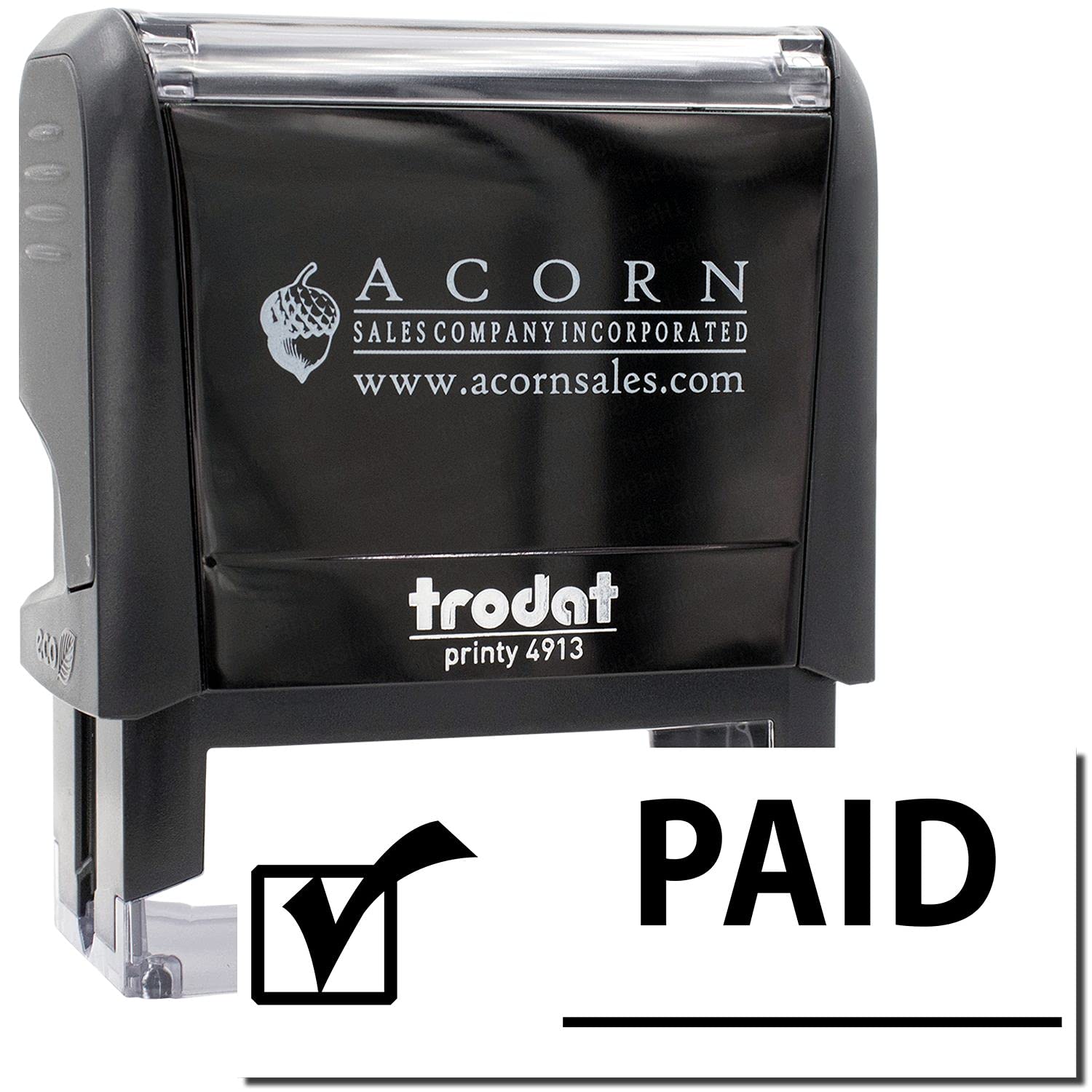 Large Self-Inking Paid with Checkmark Stamp, Small Office Supplies, Up to 5K Imprints, Available in 11 Ink Colors, Reinkable, Easy Press and Print Stamping, Size Approx 3/4" x 2-1/4", Clear Base - Image 2