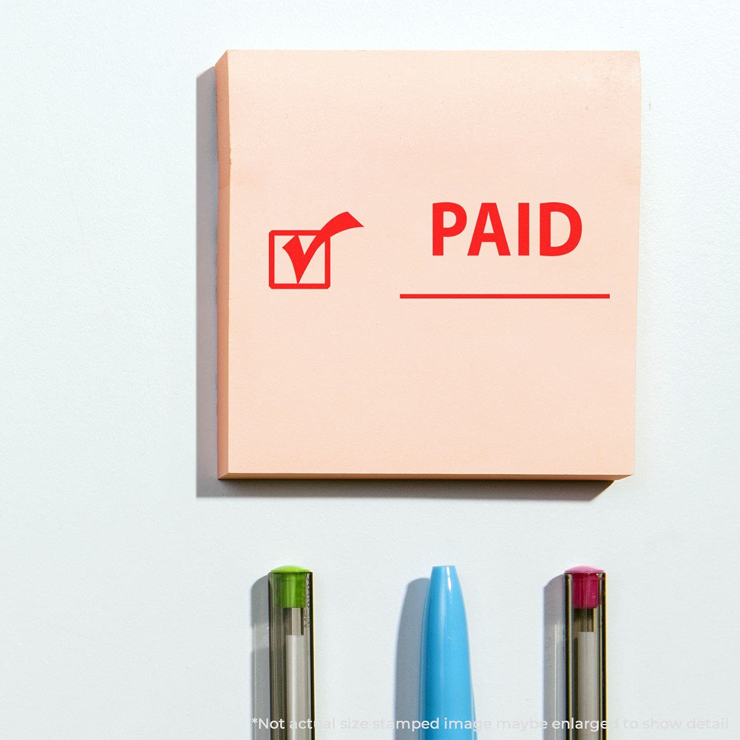 Large Self-Inking Paid with Checkmark Stamp, Small Office Supplies, Up to 5K Imprints, Available in 11 Ink Colors, Reinkable, Easy Press and Print Stamping, Size Approx 3/4" x 2-1/4", Clear Base - Image 6