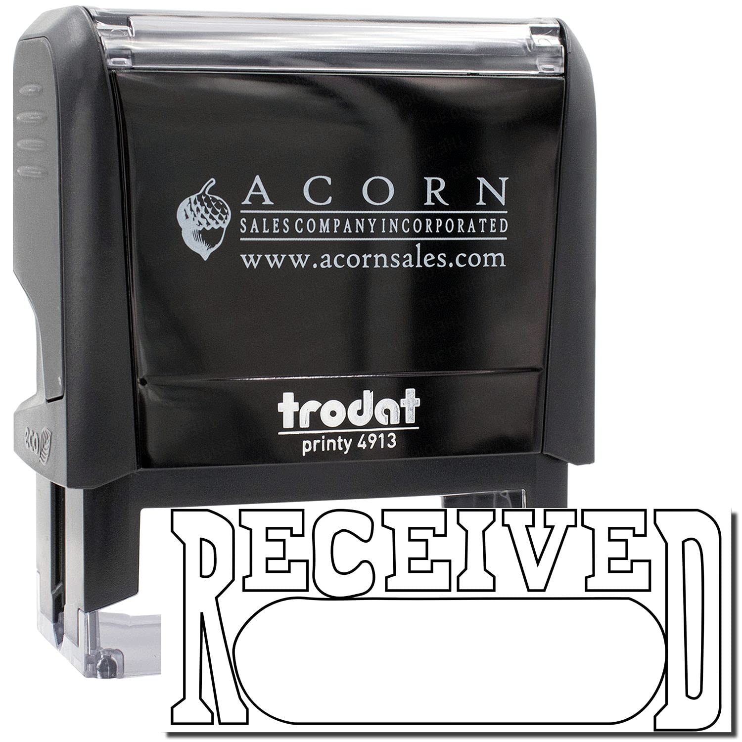 Large Self-Inking Received with Date Box Stamp, Mail Supplies, Up to 5K Imprints, Available in 11 Ink Colors, Reinkable, Easy Press and Print Stamping, Size Approx 3/4" x 2-1/4", Clear Base - Image 2