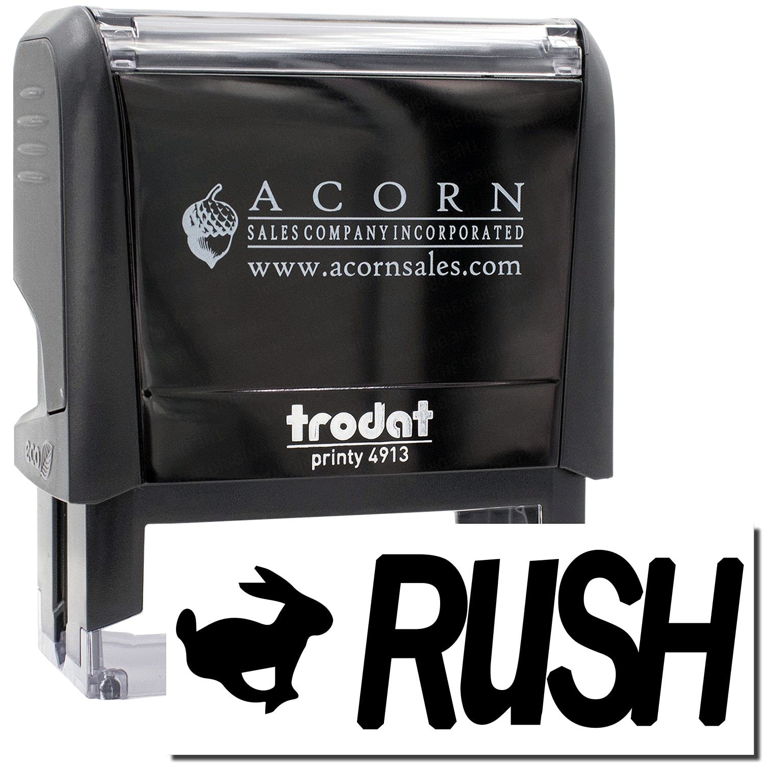 Large Self-Inking Rush with Rabbit Stamp, Perfect for Business, Up to 5K Imprints, Available in 11 Ink Colors, Reinkable, Easy Press and Print Stamping, Size Approx 3/4" x 2-1/4", Clear Base - Image 2