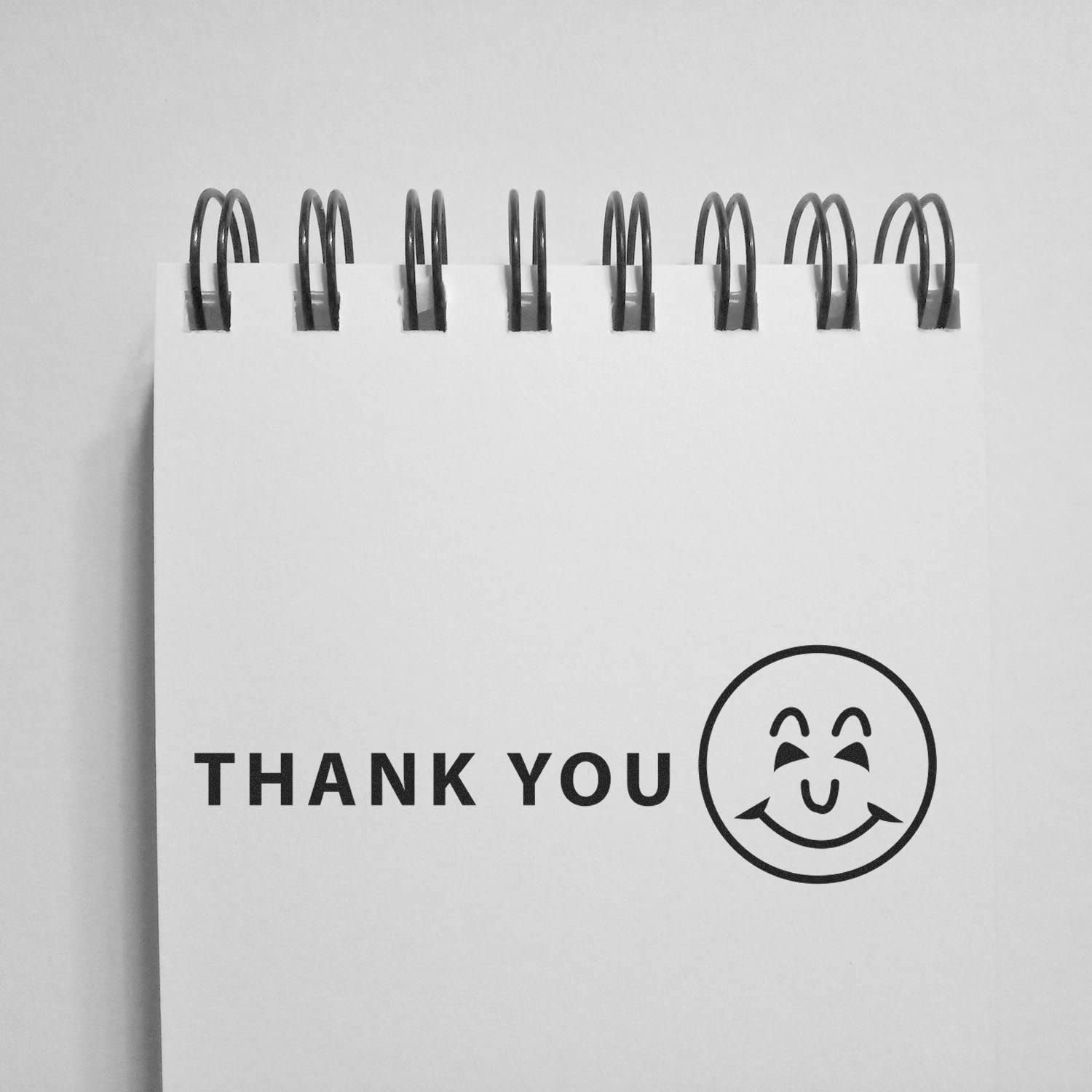 Large Self-Inking Thank You with Smiley Stamp, Business Office Supplies, Up to 5K Imprints, Reinkable, Easy Press and Print Stamping, Size Approx 3/4" x 2-1/4", Clear Base