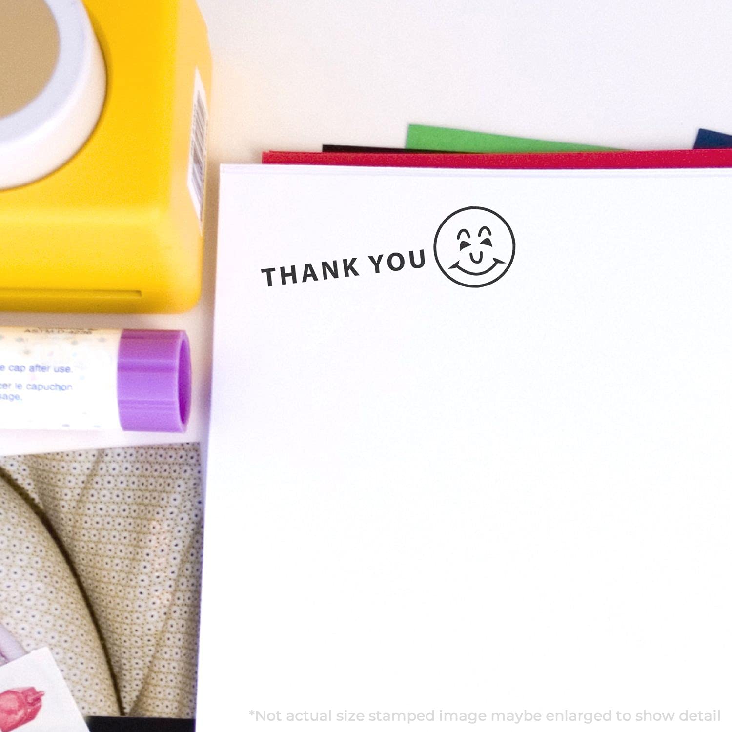 Large Self-Inking Thank You with Smiley Stamp, Business Office Supplies, Up to 5K Imprints, Reinkable, Easy Press and Print Stamping, Size Approx 3/4" x 2-1/4", Clear Base - Image 3