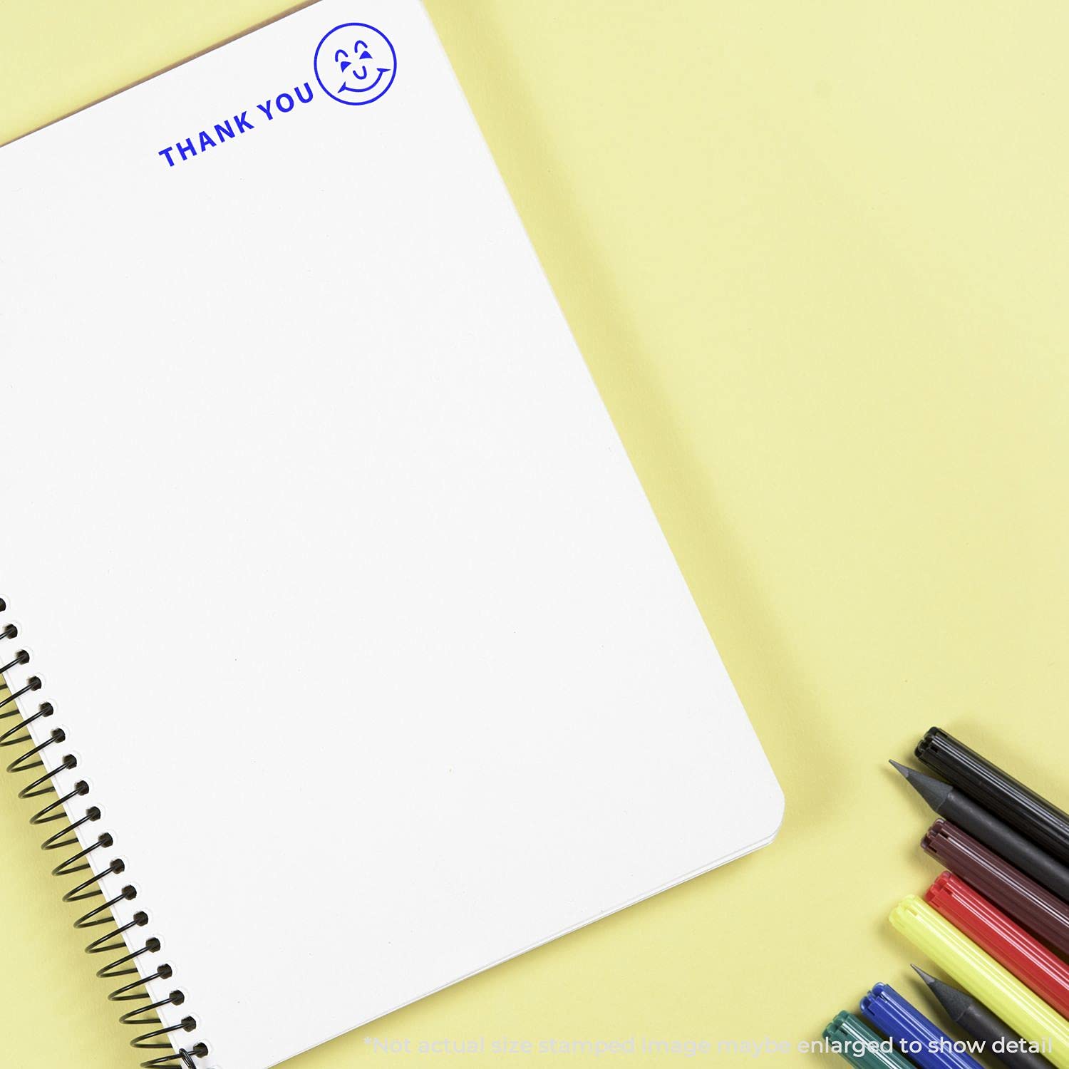 Large Self-Inking Thank You with Smiley Stamp, Business Office Supplies, Up to 5K Imprints, Reinkable, Easy Press and Print Stamping, Size Approx 3/4" x 2-1/4", Clear Base - Image 4