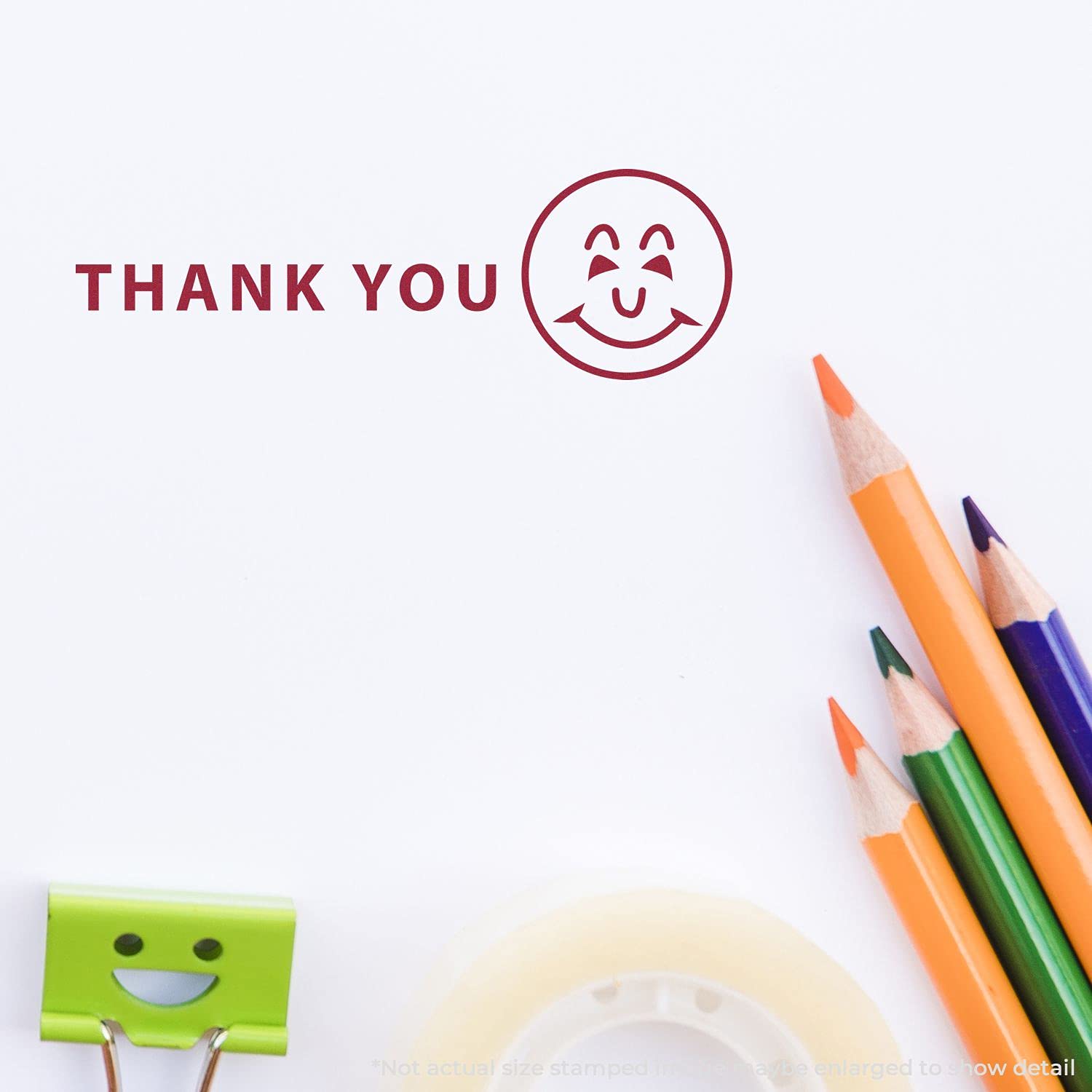 Large Self-Inking Thank You with Smiley Stamp, Business Office Supplies, Up to 5K Imprints, Reinkable, Easy Press and Print Stamping, Size Approx 3/4" x 2-1/4", Clear Base - Image 6