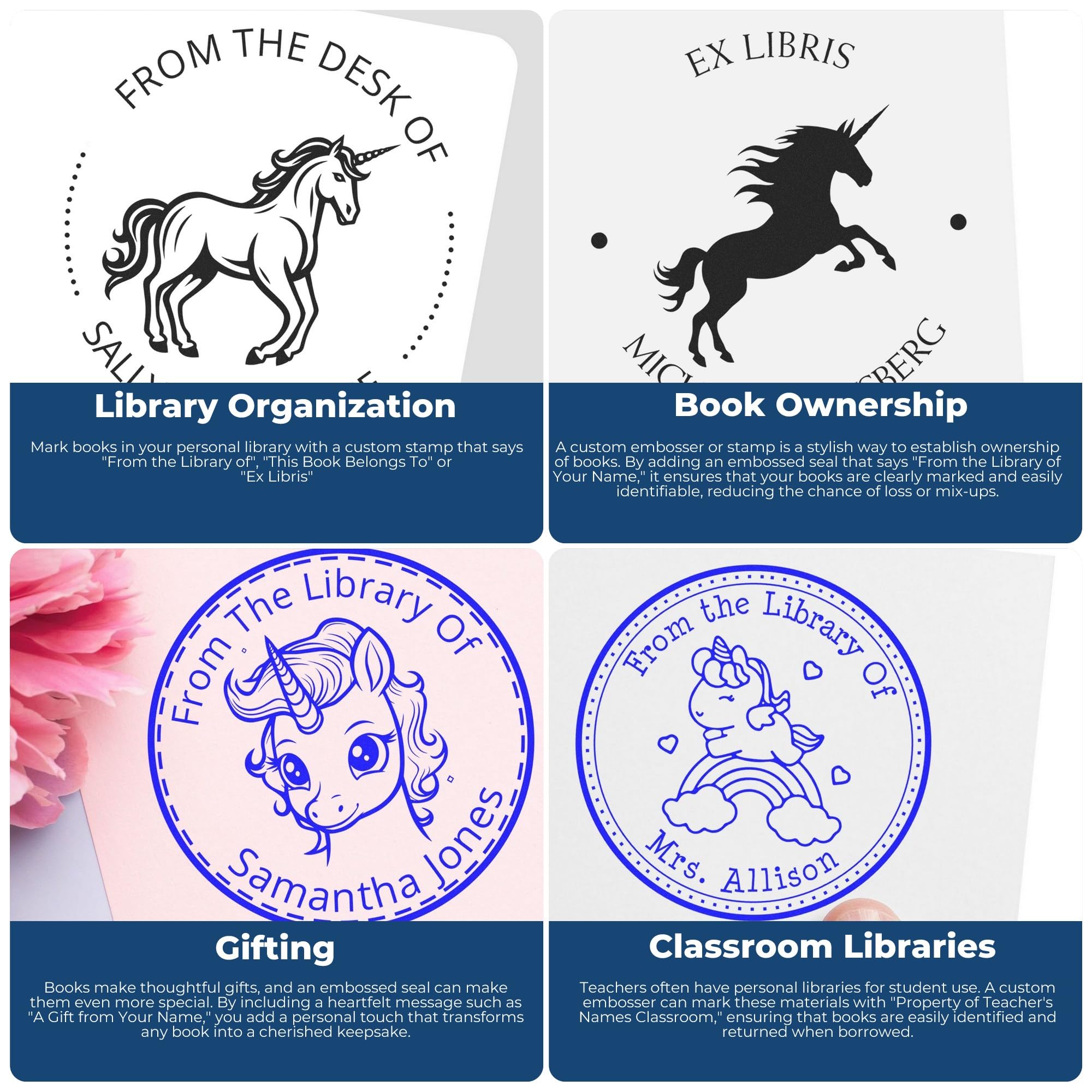 Luckycharm Unicorn Custom Book Lover Seal | Personalized from The Study of Embosser | Magical Library Book Branding Stamp for Kids & Children | 1-5/8" Personalized Book Embossing Seal Gift - Image 3