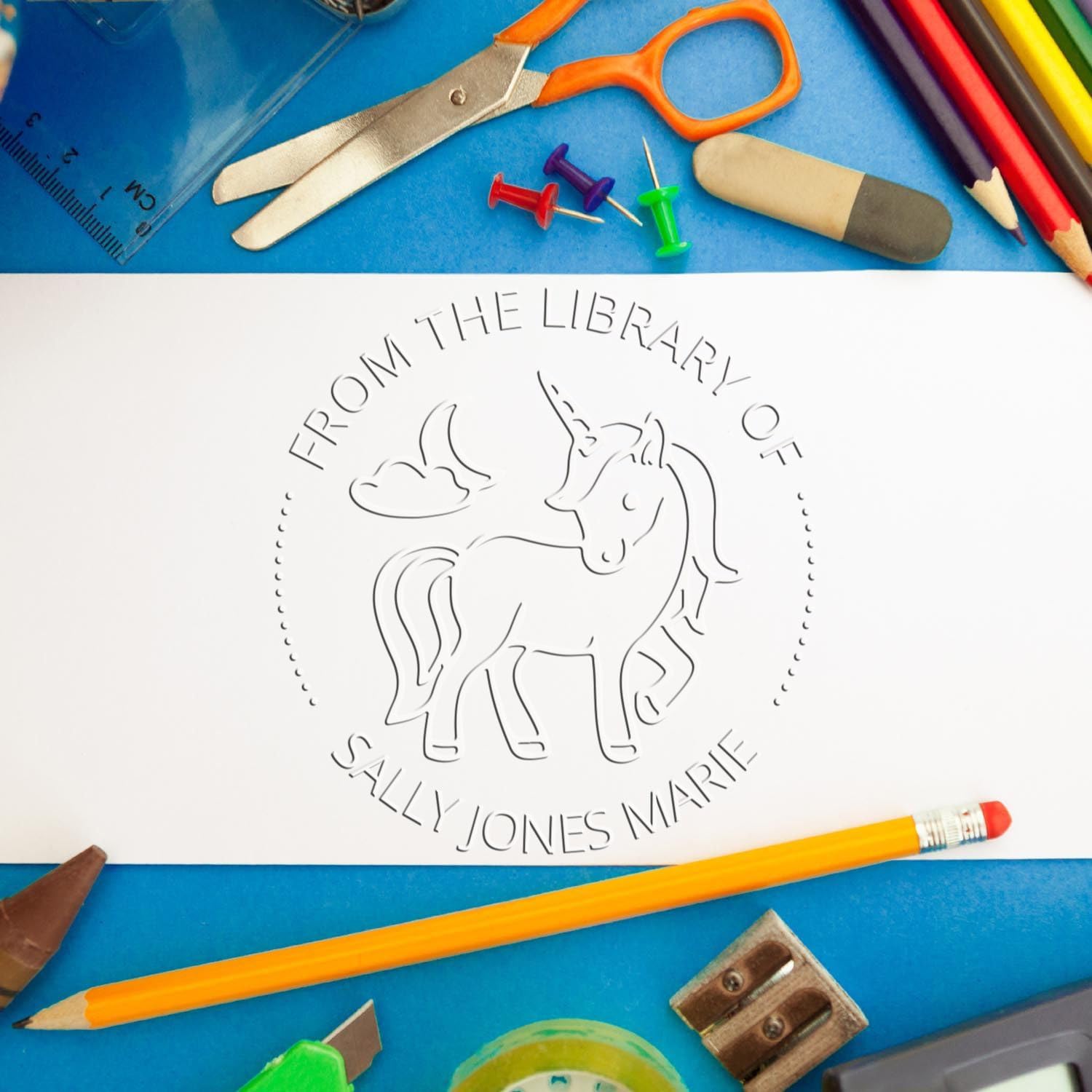 Luckycharm Unicorn Custom Book Lover Seal | Personalized from The Study of Embosser | Magical Library Book Branding Stamp for Kids & Children | 1-5/8" Personalized Book Embossing Seal Gift - Image 4