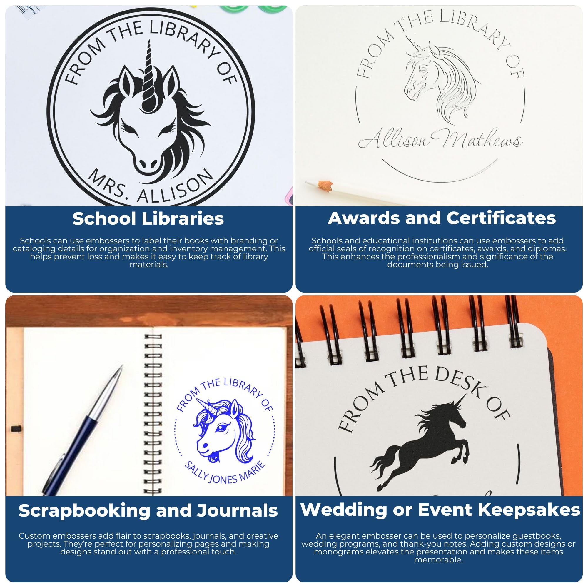Luckycharm Unicorn Custom Book Lover Seal | Personalized from The Study of Embosser | Magical Library Book Branding Stamp for Kids & Children | 1-5/8" Personalized Book Embossing Seal Gift - Image 6