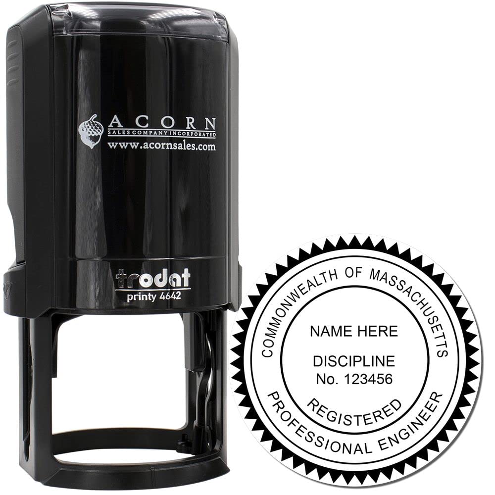 Massachusetts Engineer Stamp Self-Inking, Professional Engineering Seal Stamp, Size 1-5/8, Ideal for Massachusetts Professional Engineer, PE Stamp Massachusetts Durable, Massachusetts MA PE Seal - Image 2