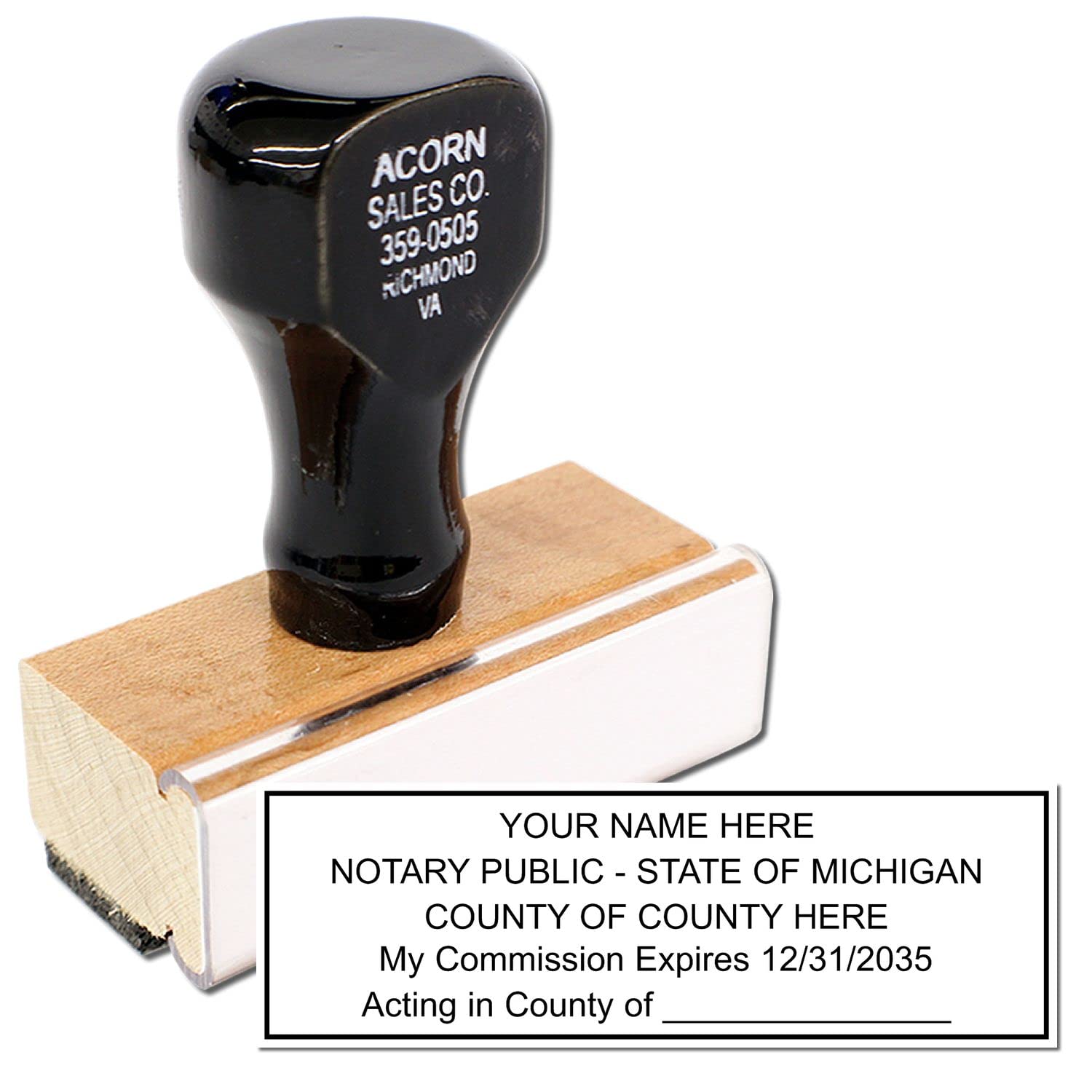 Michigan Rectangular Notary Stamp, MI Notary Stamp, State Board Approved, Economical Wood Handle Rubber Stamp, Uses Stamp Pad, Rectangular Shape, Sized 7/8" x 2-1/4", Michigan Notary - Image 2