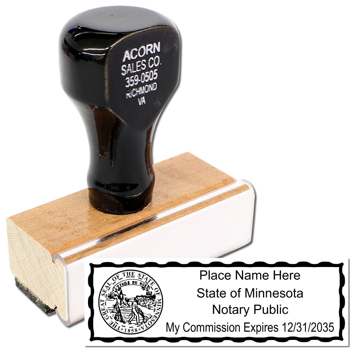 Minnesota State Seal Notary Stamp, MN Notary Stamp, State Board Approved, Economical Wood Handle Rubber Stamp, Uses Stamp Pad, Rectangular Shape, Sized 7/8" x 2-1/4", Minnesota Notary - Image 2