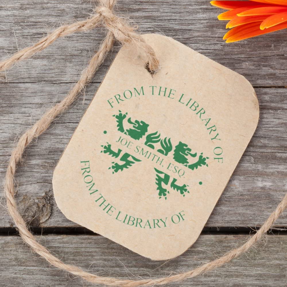 Old English Griffin Customized Family Library Stamp, Round Imprint, Size 1-5/8", Gift for Him, Personalized Gift, Customized Letterhead, Uses Stamp Pad - Image 3