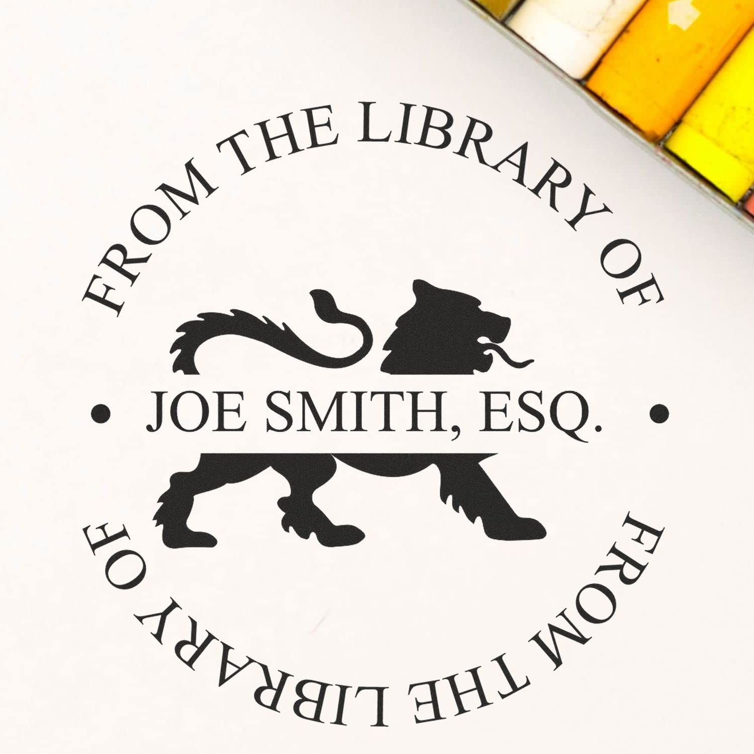 Old English Lion Stamper Self Inking, Bookplate Stamp, New Home Gift Idea, from The Library of, Round Design, 1-5/8" Imprint Size, Press and Print Stamping, Customized