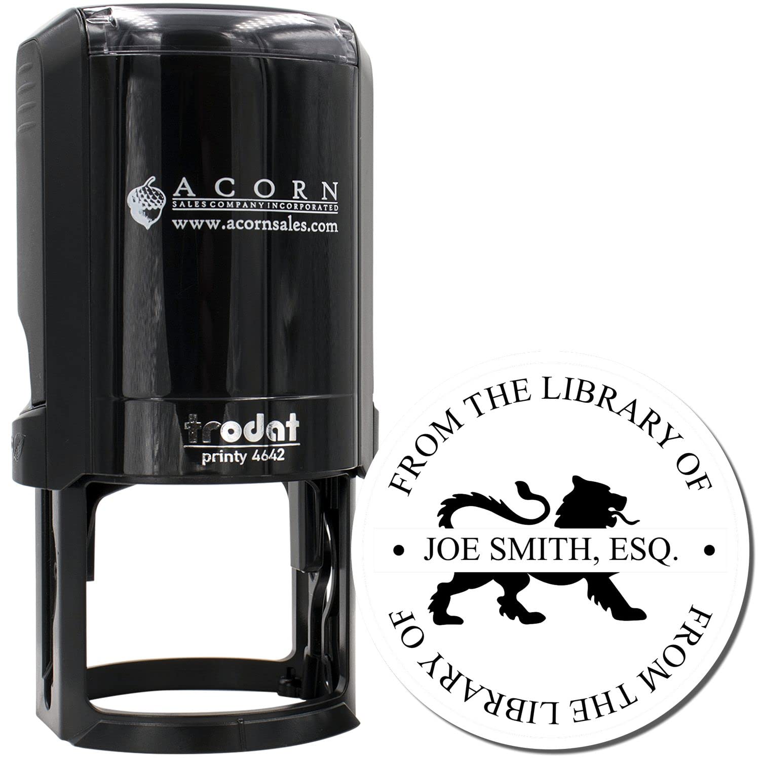 Old English Lion Stamper Self Inking, Bookplate Stamp, New Home Gift Idea, from The Library of, Round Design, 1-5/8" Imprint Size, Press and Print Stamping, Customized - Image 2
