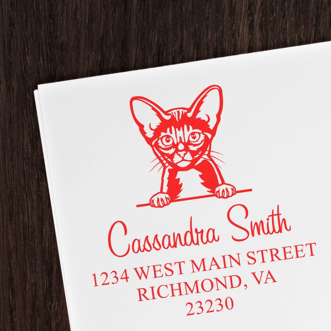 Personalized Abyssinian Cat Return Address Stamp | Custom Decorative Self-Inking Teacher Stamper | Cute Peeking Kitty Design | Square 1-5/8 Rubber Seal for Home & School Mail Labels - Image 3