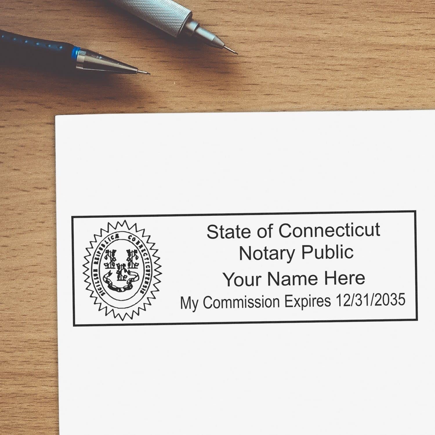 Self Inking Connecticut Notary Stamp, Notary Stamp Connecticut, Rectangular Imprint, Sized 7/8" x 2-1/4", Up to 5,000 Impressions and Available in 11 Ink Colors, Easy Press and Print Stamping
